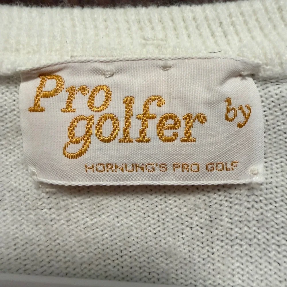 Vintage Pro Golfer Hornungs V-Neck Sweater Mens Large Off White Orlon USA Made‎
